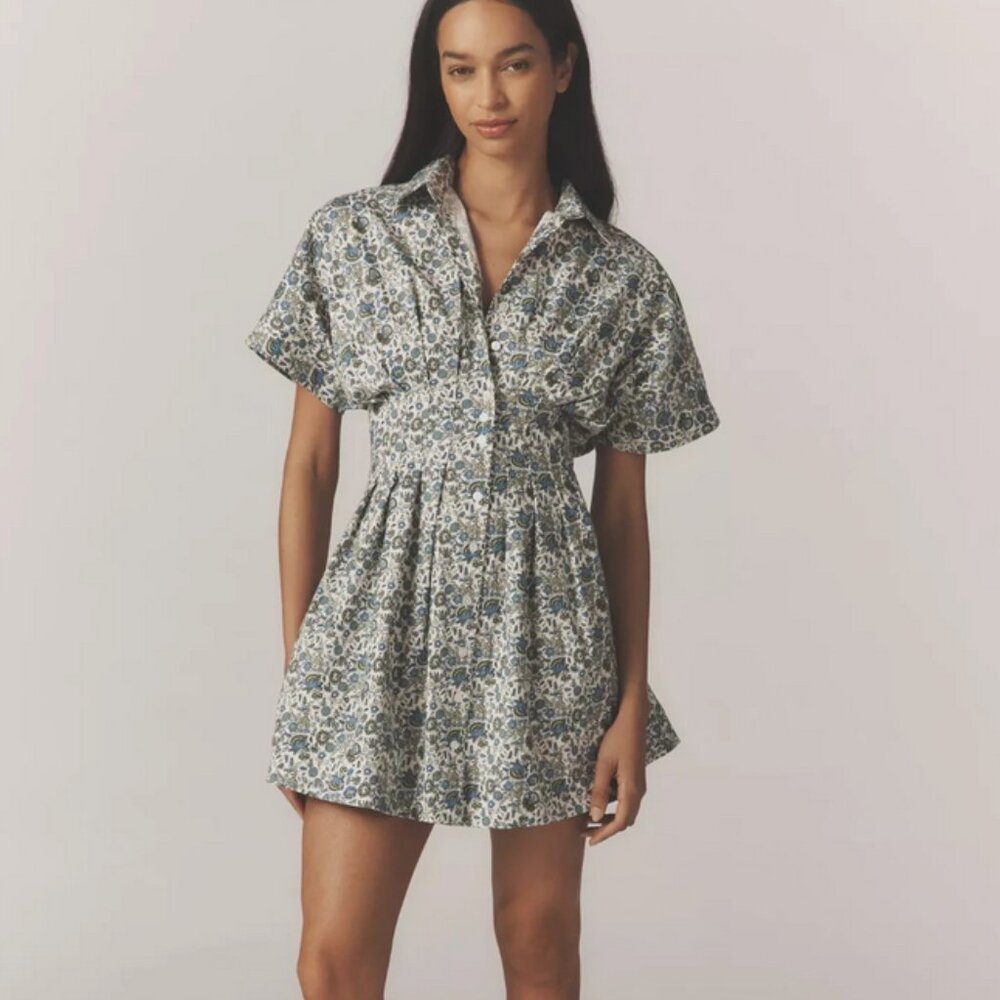 Anthropologie The Tobie Button-Front Pleated Shirt Dress By Exquise Mini 1X NWT - Picture 1 of 4